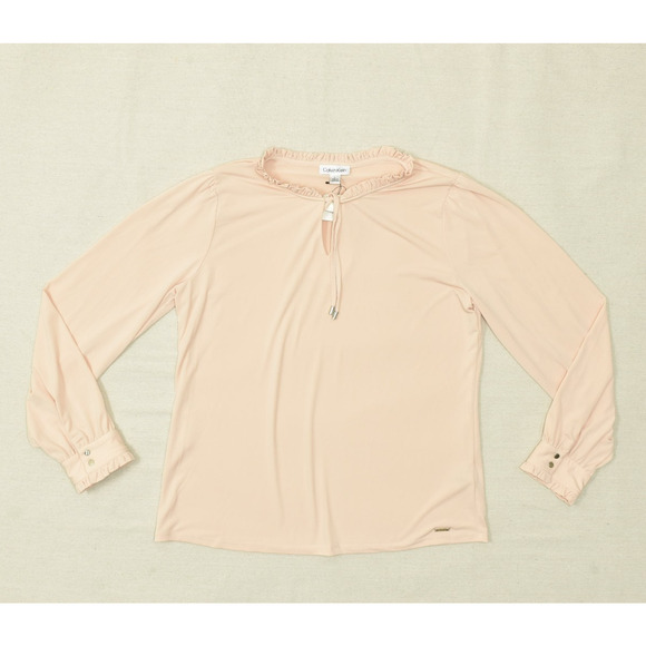 Calvin Klein Women's Ruffled Tie-Neck Blouse Top Regular Size L Long Sleeve - Picture 1 of 8